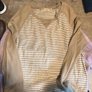 Faded Glory Taupe and Cream Striped Top